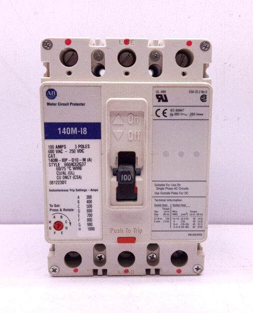 Used Allen Bradley 140M-I8P-D10-M A Circuit Breaker 100A 3P 140M-I8 140M-I8P-D10-M(A - Product Image