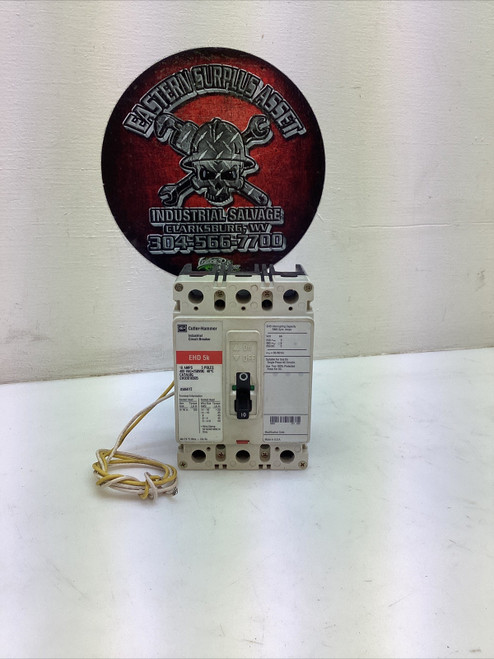 Used Cutler Hammer EHD3010S05 10 Amp 3P 480VAC250VDC Circuit Breaker Adjustable Trip - Product Image