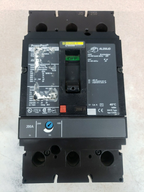 Used SQUARE D JDL36200 Circuit Breaker 200A 3PH 600VAC JD - Product Image
