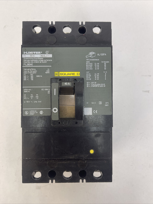 Used SQUARE D FIL36040 I-LIMITER CIRCUIT BREAKER 600VAC 40AMP 3POLE - Product Image