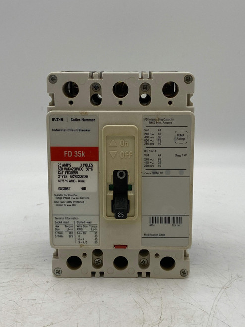 Used Eaton Cutler-Hammer FD3025V Circuit Breaker, 25A, FD 35k Used - Product Image