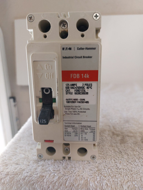 Used EATON FDB2125L 125A 600V 2P CIRCUIT BREAKER - Product Image