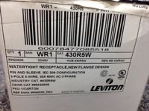 New Leviton 430R5W Pin & Sleeve Watertight Receptacle 600V-Ac 30A Amp 4W 3P