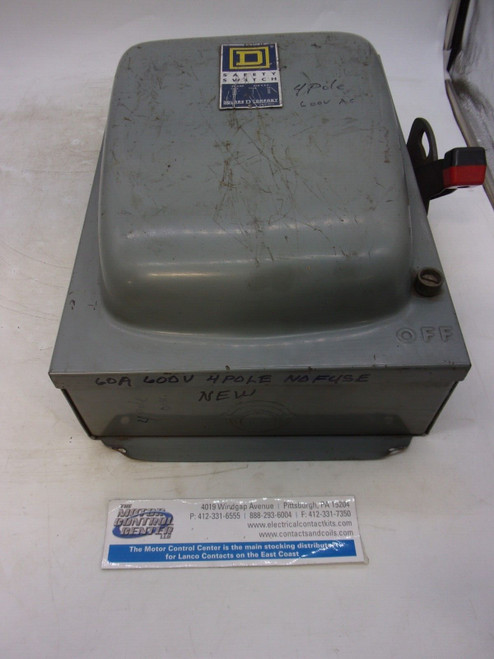 Used HU462-SQUARE D-SAFETY SWITCH, 4P,NON-FUSIBLE, 60A,600V,SER A2 ,NEMA 1 HU362 - Product Image