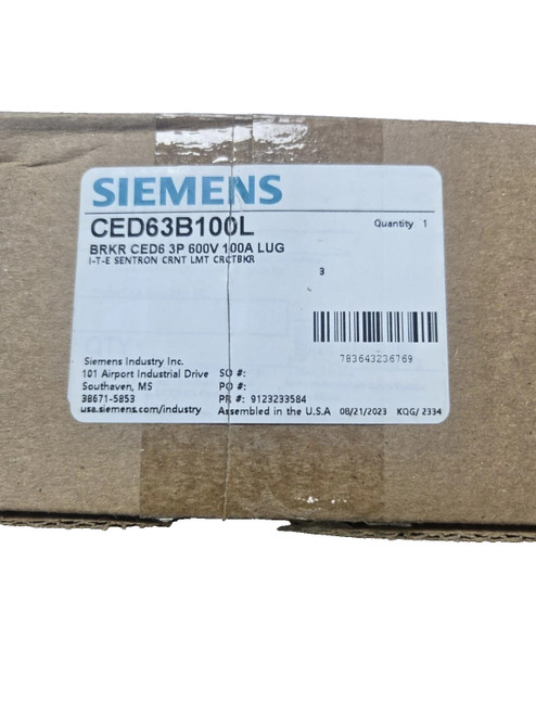 New NEW SIEMENS CED63B100L CED63B100 3 P 600 V 100 A LUG I-T-E CENTRON - Product Image