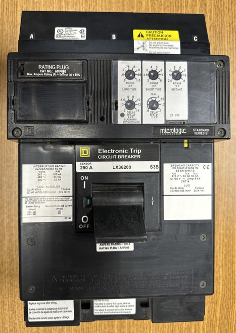 Used SQUARE D LX36200 250A 600VAC 3P ELECTRIC TRIP CIRCUIT BREAKER GUARANTEED - Product Image
