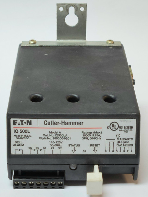 Used EATON CUTLER HAMMER IQ500LA 120 VAC IQ500 Modular Overload Relay 9890D34G01 - Product Image
