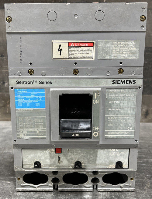 Used Siemens JXD63B400 400A 600V 3 Pole Molded Case Circuit Breaker Used Surplus - Product Image