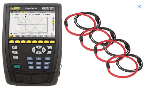 New AEMC 8345 2136.37 PowerPad IV Includes 4 AmpFlex193-24-BK Current Sensors - NEW - Product Image