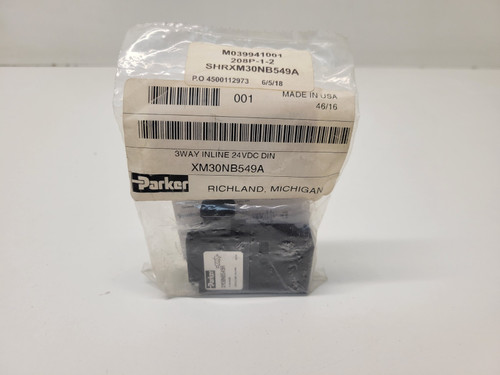 New NEW OLD STOCK PARKER 24VDC 3 WAY INLINE VALVE XM30NB549A - Product Image