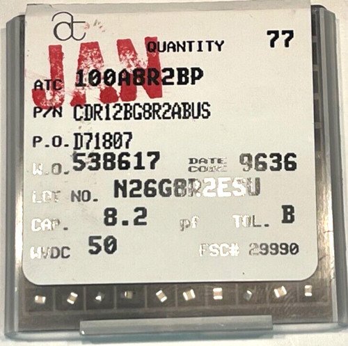(77 Piece Lot) Cdr12bg8r2abus, Cap Ceramic 8.2pf 50v Bg 0.1pf Pad Smd (0.001 Fr)