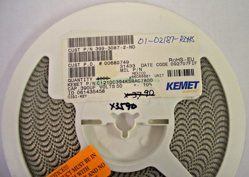 (3,590 Piece Reel) C1210c394k5ractu, Kemet, Cap Cer 0.39uf 50v X7r 1210, Rohs