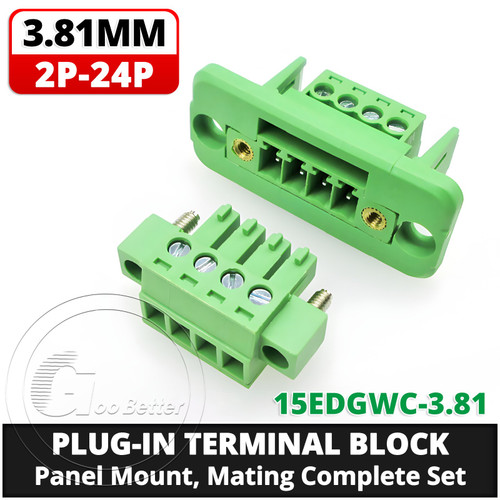 Panel Mount Cable Connector 3.81mm Screw Fit No Solder Pluggable 2 Pin - 24 Pin
