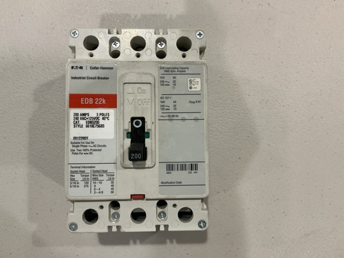 (5) Eaton Edb3200 200a,240v, 3-pole Circuit Breaker