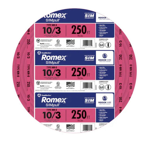 250-ft 10 / 3 / Romex Simpull Solid Indoor Cu Nm-b W/g Individual Pack