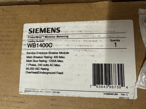 Siemens Powermod Modular Meter Main 400a (wb1400c) Meter Mod
