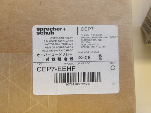 Sprecher+schuh P/n Cep7-eehf Solid State Overload Relay 30-150a 3phase