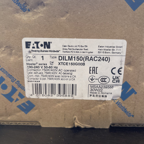 Eaton Contactor Xtce150g00b. 240vac