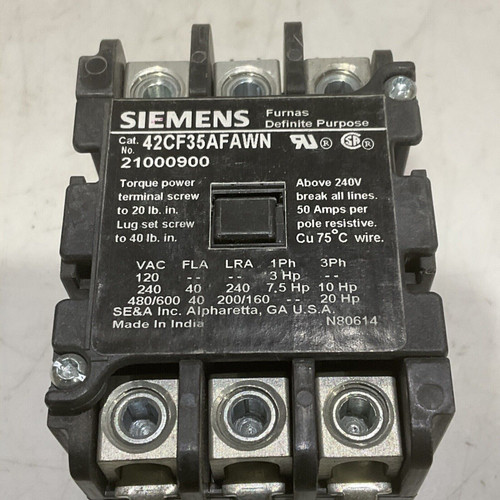 Siemens 42Cf35Afawn Contactor  40 Amp 3 Pole 120 Vac Open   3