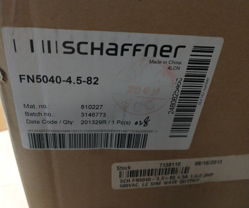 Schaffner Fn5040-4.5-82 Sine Wave Output Filter 4.5a 525 Vac -
