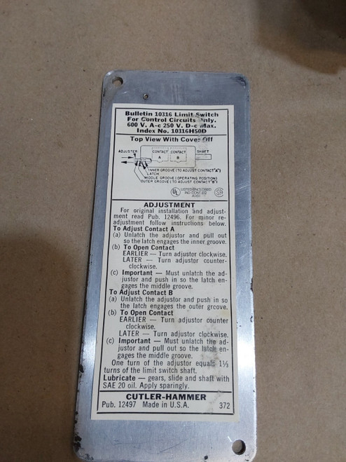 Cutler Hammer/eaton 10316h50d Limit Switch