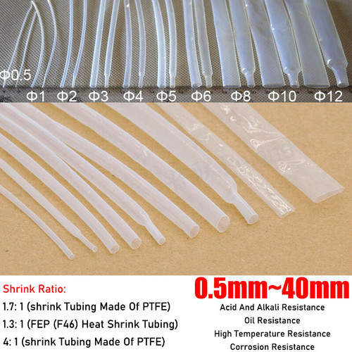 0.5mm-40mm 1.7 1 / 4 1 Ptfe Shrink Tubing 1.3 1 Fep Heatshrink Tubing Clear