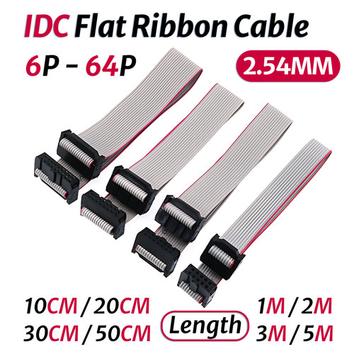 Idc 6-64 Pin Flat Ribbon Cable Female Connector, 2.54mm Pitch Length 10cm - 5m