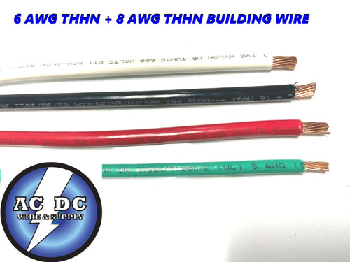 80' Ea Thhn Thwn 6 Awg Gauge Black White Red Copper Wire + 80' 8 Awg Green