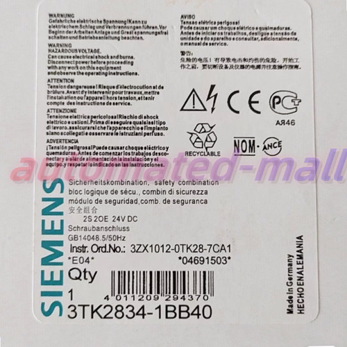 3tk2834-1bb40 1 Pc New Siemens Safety Relay 3tk2834-1bb40 Expedited Shipping