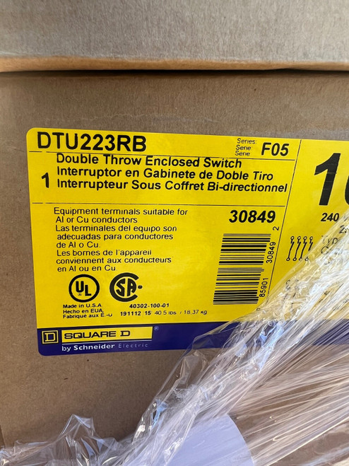 New Square D Double Throw Enclosed Switch Dtu223rb