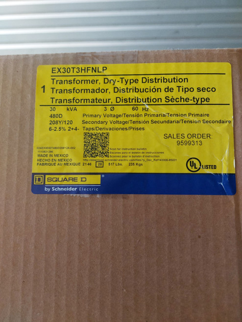 Square D 30kva Transformer 3ph 480v -120/208 Dry Type Energy Efficient Quite