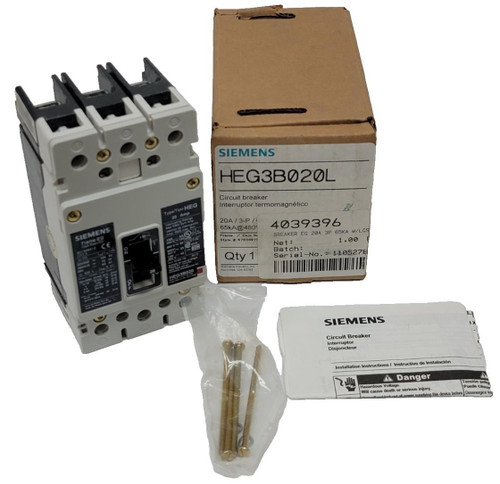 Siemens Heg3b020l Molded Case Circuit Breaker Bolt-on - 20 Amp - 3 Pole - 600v