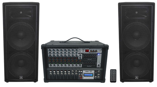 (2) Jbl Jrx225 Dual 15" 4000w Dj/pa Speakers+powered 12-ch. Mixer W/ 7 Band Eq