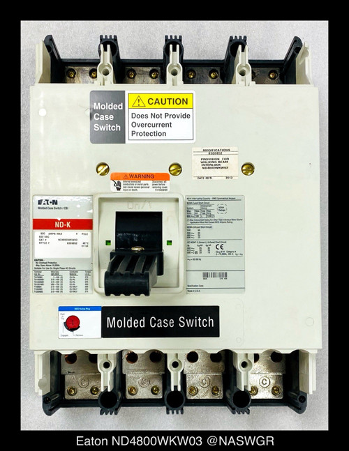 Eaton Nd4800wkw03 Molded Case Switch - 800 Amp - Unused/1yr Warranty