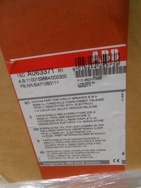New Abb D3sdgda0gadggxa Circuit Breaker 2000 a 690v Sace E3s-a 20 Pr121/p Trip