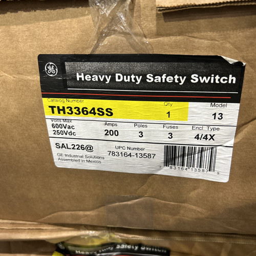 Th3364ss Ge Heavy Duty Safety Switch 200a 3 Pole 600vac New