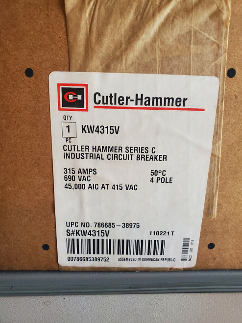 Eaton Cutler Hammer Kw4315v Series C Industrial Circuit Breaker 315 Amps 690 Vac