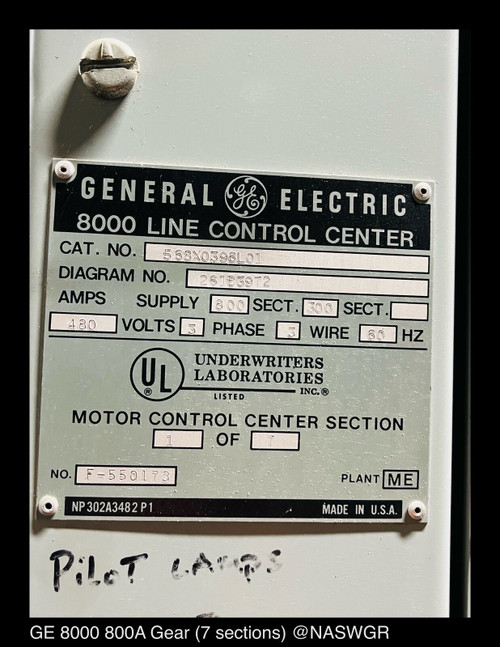 Ge 8000 Series Mcc 800/300 Amp 480v 7x Sections 3p/3w, Sz 2-4 Fusible Combos
