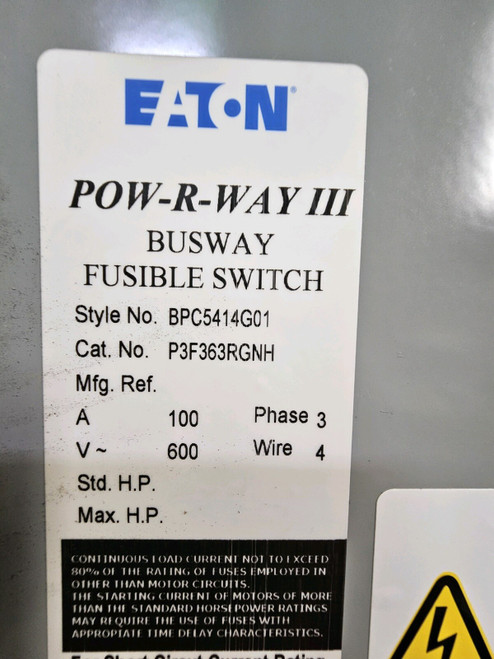 Eaton Pow-r-way Iii Fusible Plug-in Unit, Three-pole, Plug, 100a, 600v