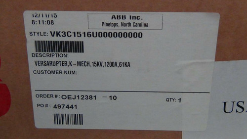 Abb Versarupter 61k Part 1ymx323095m1501 - New in Box - Vk3c1516u