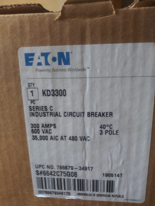 Eaton Kd3300 Series C Industrial Series Breaker(moilded Case Breaker)300amps