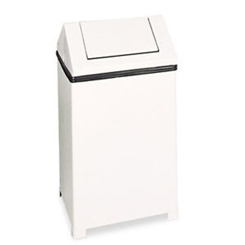 Fire-Safe Swing Top Receptacle, Square, Steel, 40 Gal, White