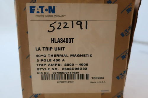New Eaton Hla3400t La Trip Unit - 3 Pole 400a, Therm/mag 2000-4000 Trip a