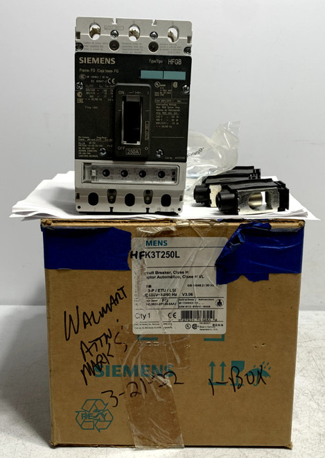Siemens Hfk3t250l Circuit Breaker 480v 3 Pole 250 Amp 18 Kaic 600y 50/60hz