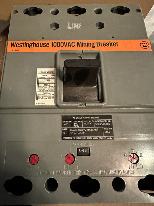 5685d48g85 / Hlam3400 - Westinghouse Mining Circuit Breaker / 400a / 800a-1600a