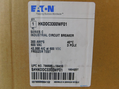Eaton Hkddc3300wf01 300 Amp 3 Pole 600v Molded Case Breaker