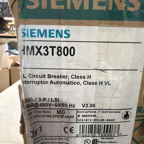 Siemens Circuit Breaker Hmx3t800 800 Amp 600v Type Hmg New in Box
