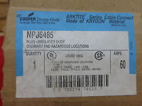 Cooper Crouse-Hinds Npj6485 New Plug 3W-4P 60A Range 1.070-1.35