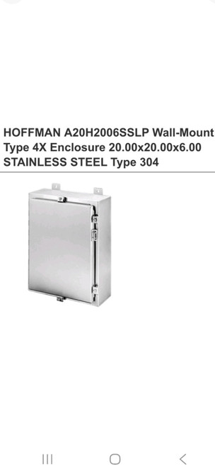 Hoffman A20h2006sslp Stainless Steel Enclosure 20x20x6