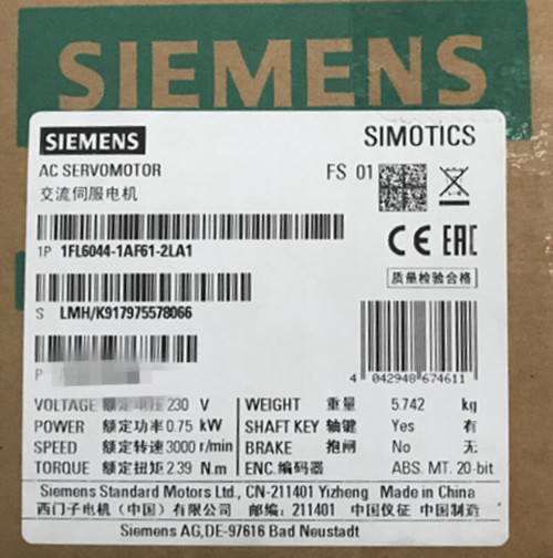 Siemens 1fl6044-1af61-2la1 Simotics Motor - New Condition